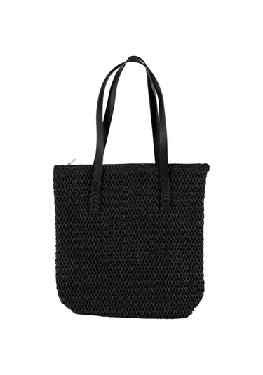 Hasır Örgü Model Kadın Çanta Şık Tasarım Hasır Çanta Siyah