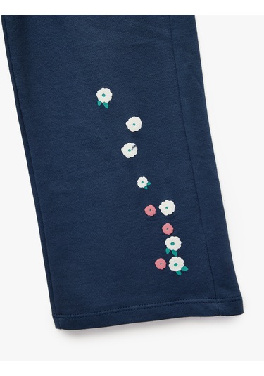Koton Şardonlu Çiçek Baskılı Pamuklu Geniş Paça Eşofman Altı Lacivert 6wmg40071ak Lacivert