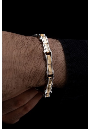 Grek Basamaklı Çelik Sarı Erkek Bileklik Künye Cblaltgrek1