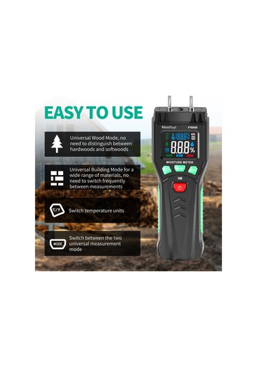 Ximistore9 Mastfuyi Fy886b İğne Tipi Nem Ölçer, Hızlı Doğru Ölçüm, Görsel Göstergeler, Ahşap, İnşaat Malzemeleri İçin, Pil Yok Siyah+yeşil
