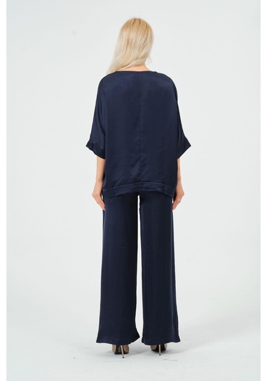 Kadın Saten Takım Parlak Saten Pantolon Bluz Çok Renkli