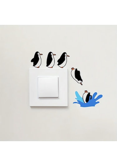 Cajuart 5 Parça Suya Dalan Penguenler Ahşap Priz Anahtar Sticker Modern Dekor Süs