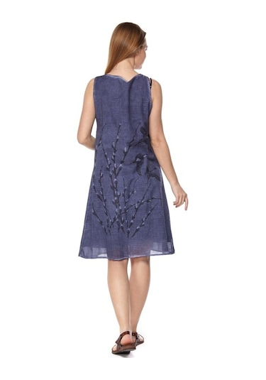 Şile Bezi Indigo Kolsuz Doğa Elbise Mavi