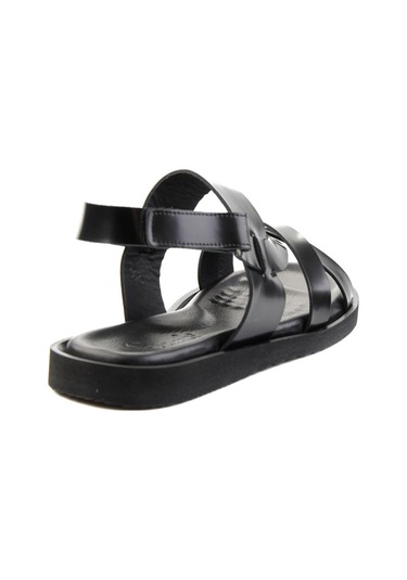 Siyah Hakiki Deri Erkek Sandalet Siyah