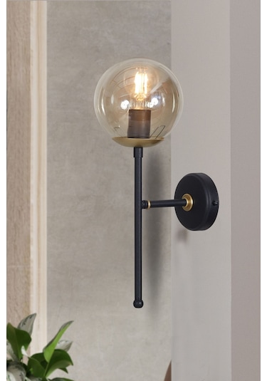 Luzarana Olimpo Sarı-siyah Metal Gövde Bal Rengi Camlı Tasarım  Aplik Sarı - Siyah