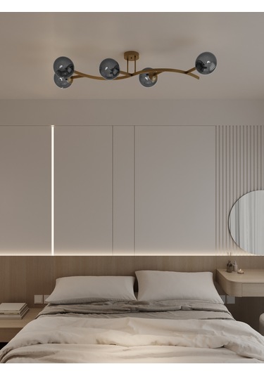 Noria Modern Eskitme Metal Gövdeli 5 Li Füme Cam Küre Avize