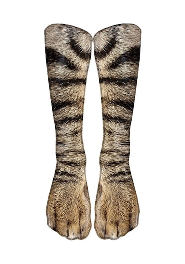 Geeroyoo 3d Hayvan Ayak İzi Çorapları - Kedi Köpek Kaplan Kartal At Dinozor Desenli Unisex Renkli Fun Çoraplar Koyu Kahverengi