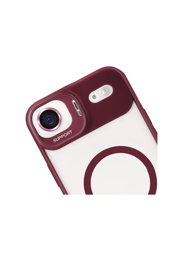 İphone Uyumlu 17 Air Kılıf Remim Magsafe Lensli Kamera Standlı Kapak Bordo