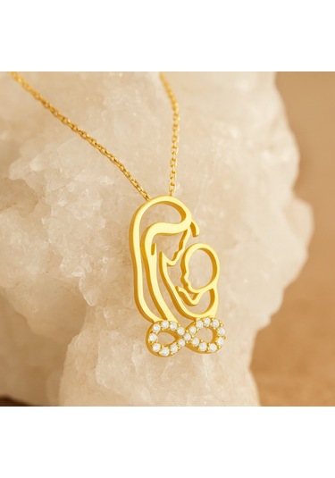 14 Ayar Altın Anne Ve Bebek Sonsuzluk Kolye Altın