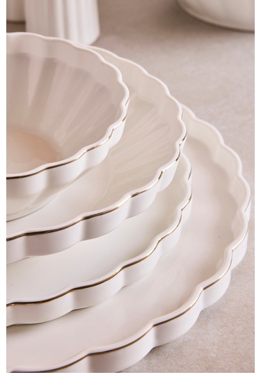 İstanbul Gold 29 Parça 6 Kişilik Porselen Gold Yaldızlı Yemek Takımı Beyaz Beyaz