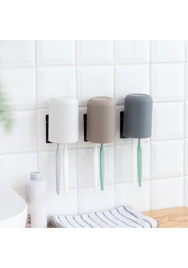 Kahverengi Duvara Monte Diş Fırçası Tutucu Seti Kahverengi