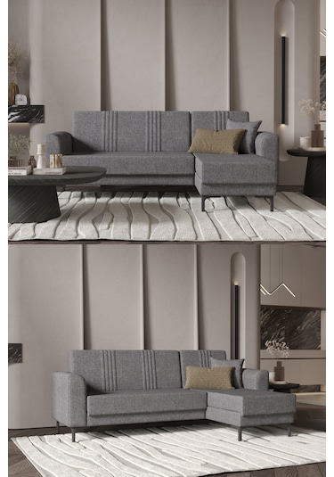 Rio Köşe Takımı Salon & Oturma Odası Açılır Yataklı Sandıklı Gri Gri