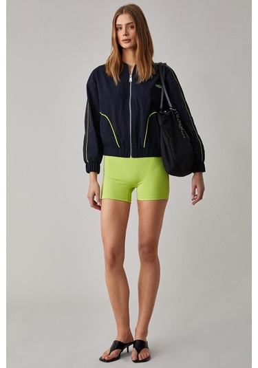 MERLYAN Kadın Bomber Yaka Oversize Fermuarlı Lacivert Ceket