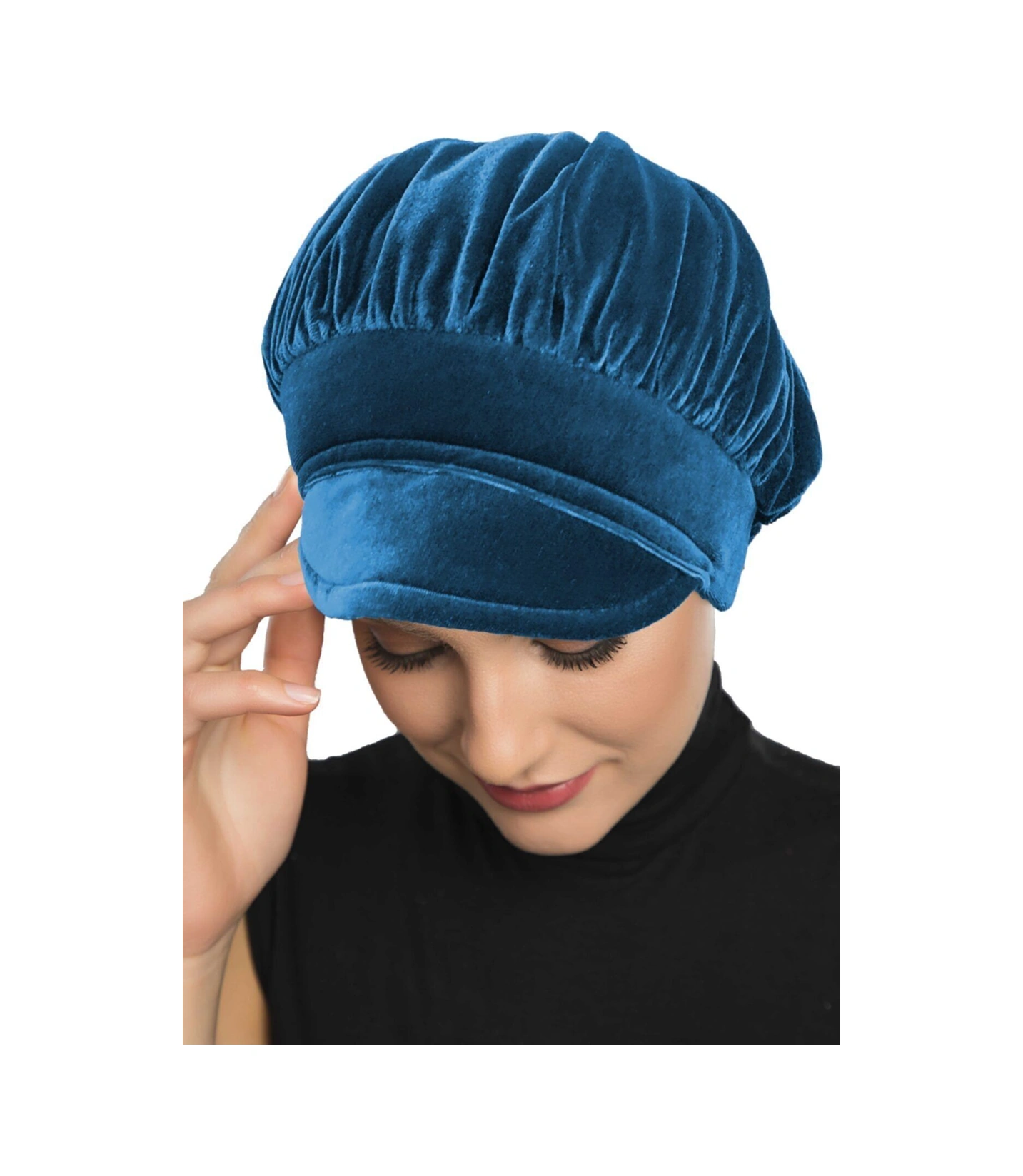 Kadife Şapka Toka Detaylı Petrol Hazır Türban Tesettür Bone Petrol