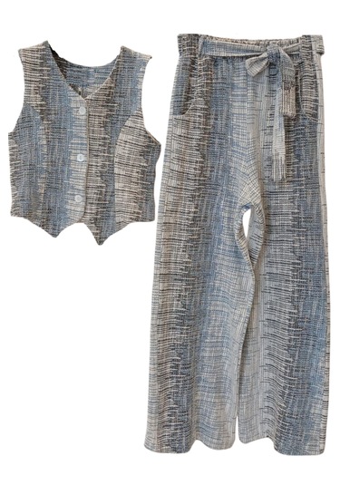 Kız Çocuk Renk Geçişli Oversize Kalıp Yelek Pantolon Takımı Mavi