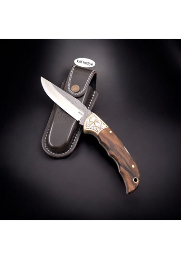 N690 Böhler Çelik Gravürlü Balçıklı Yaylı Çakı Bir Dokunuşla Hazır,her Durumda Güvenilir. Açık Kahverengi