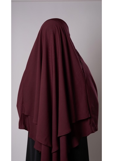 Bordo Pratik Hazır Geçmeli Tesettür Eşarp Medine İpeği Bağcıklı Çift Katlı Sufle Hijab 2302 16