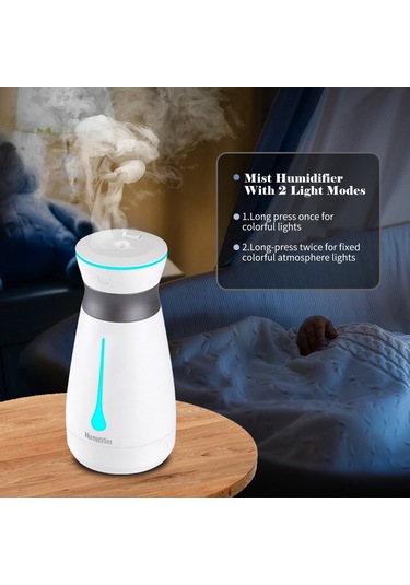 Honmex Beyaz Usb Şarjlı Ev/ofis Nemlendirici 800ml - Renkli Işık Modları, Sürekli/aralıklı Buhar, Görünür Su Tankı, 40db Sessiz İşlem