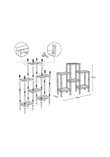 6 Raflı Antrasit Raf Ünitesi Çok Amaçlı Düzenleyici Modüler Raf