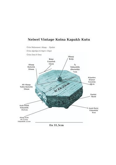 Neiwel Vintage Koina Eskitme Beyaz Kapaklı Kutu