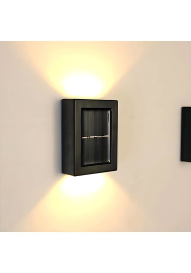 4 Led Li Solar Çift Taraflı Duvar Lambası Güneş Enerjili Siyah