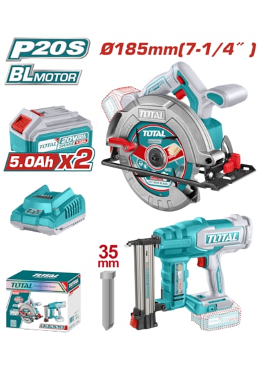 Total TOSLI240866E Akülü 2 Li Set Sunta Kesme Daire Testere Ve Çivi Çakma Tabancası 5.0 Ah