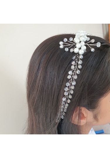 Beyaz Renk Incili Ve Kristal Boncuklu Gelin Tacı (549163085)