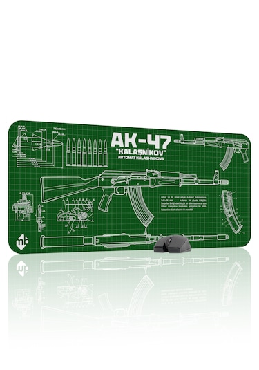 Ak 47 Siyah Kalaşnikov Cs Dikişli Kauçuk Oyuncu Mousepad - 90x40 Gaming Mouse Pad Ak-47 Yeşil
