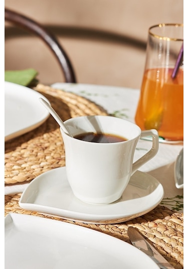 Emsan Bianca Leaf Porselen 32 Parça 6 Kişilik Kahvaltı/Servis Takımı Beyaz