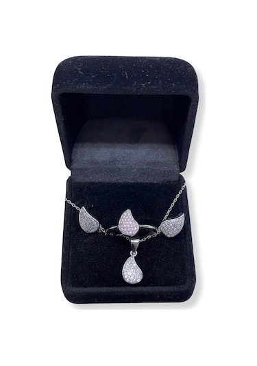 Oya Silver Beyaz Işıltılı Damla Gümüş Set&takım