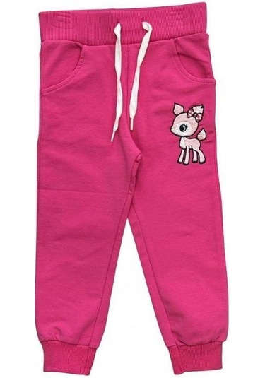 Kız Çocuk Pamuklu Önden Fermuarlı Kapüşonlu İşlemeli Eşofman Takımı-15114 Fuşya