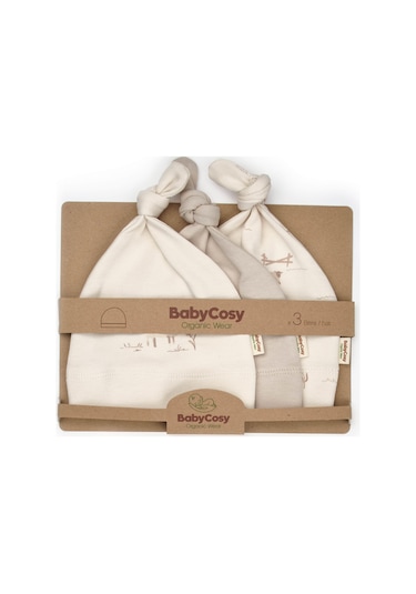 Bebek 3'lü Şapka %100 Organic Pamuk - Yenidoğan Serisi - Csy8192 Krem