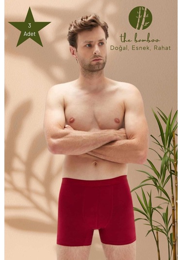 Weweus Bordo 3'lü Erkek Süper İnce Doğal Bambu Lüks Boxer 1012 Bordo