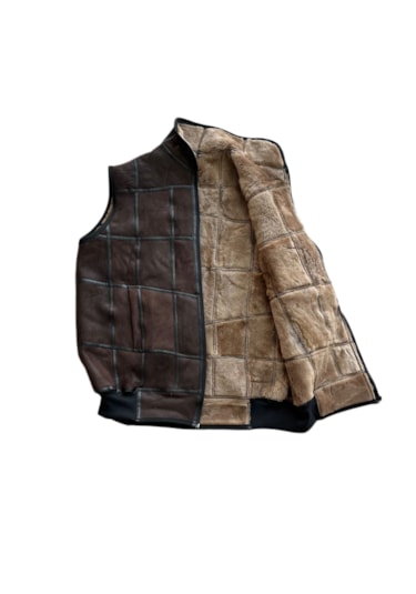 Patchwork İçi Kürk-dışı Süet Hakiki Deri Yakalı Yelek