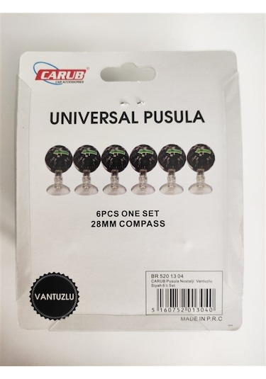 Araç İçi Vantuzlu Siyah Mini Boy 6 Lı Pusula Seti 28mm