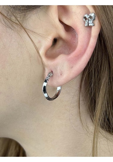 Halka Model, Paslanmaz Çelik Küpe 386, Gümüş Renk Gümüş