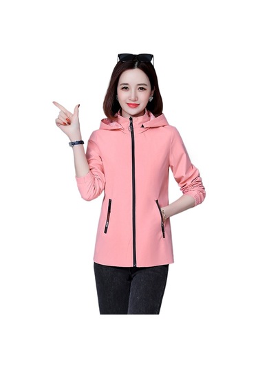 Edwardest Kadınlar İçin Çift Taraflı Casual Kapüşonlu Ceket Pembe