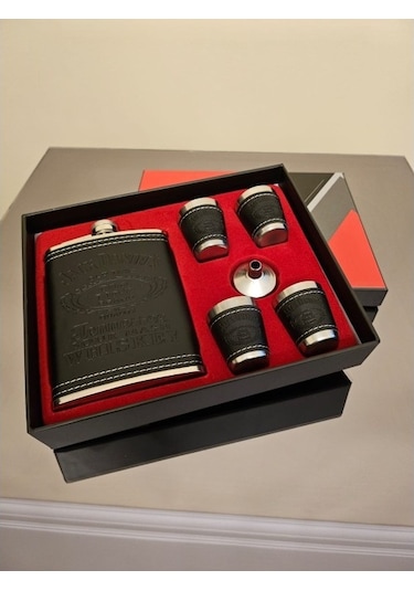 4 Shot Bardaklı Deri Kaplama Çelik Matara Seti-cengizhan Unaler