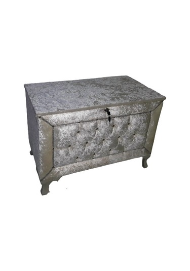 Çeyiz SANDIK Kapitone Büyük Tek Model KREM Kadife Kumaş İçi Kırmızı Tela El Yapım