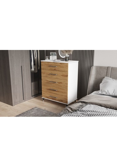 Şifonyer Beş Çekmeceli Parlak Beyaz+ud Beyaz - Ud