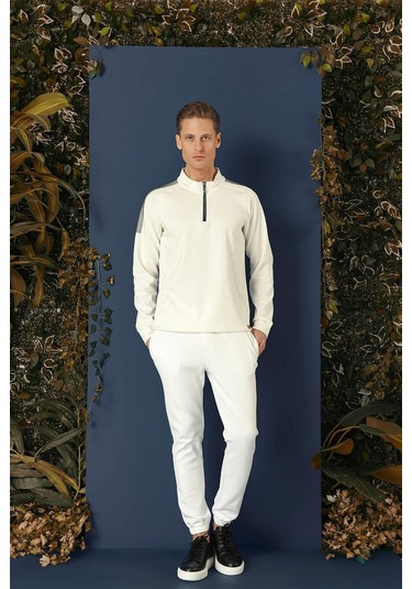 Swt 012 Swea Slim Fit Ekru Spor 47 - Sweatshırt Ekru