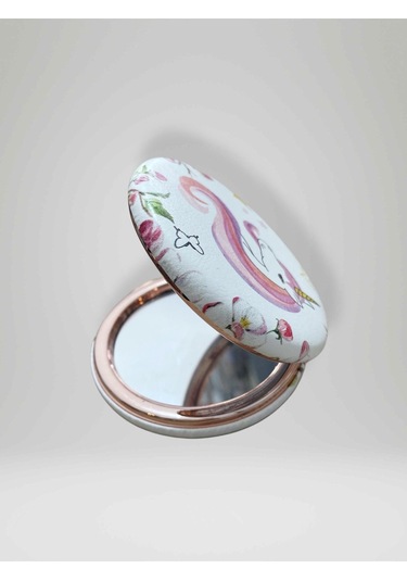 Unıcorn Temalı Çift Taraflı Yuvarlak Cep Çanta Makyaj El Aynası 7cm Çap Kod:28