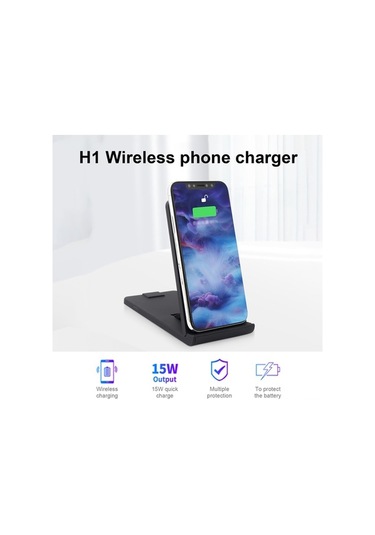 Sandwich 15w Siyah Kablosuz Şarj Cihazı, iPhone Uyumlu & Samsung İçin, Type-c, 3-10mm Mesafede Güvenli, Hızlı Şarj