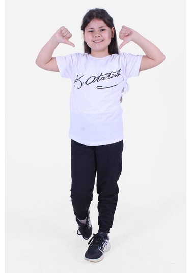Fyk Kids İmza bayrak Baskılı Unisexs Takım Beyaz - İmza Beyaz