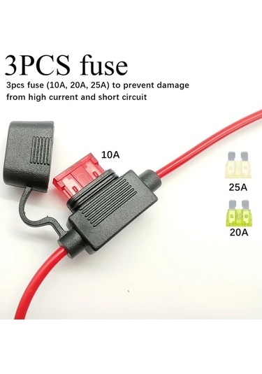 Dashanshop 3ft 1pc 16awg Sigara Çakmağı Uzatma Kablosu Pil Bağlantılı 3 Sigortalı