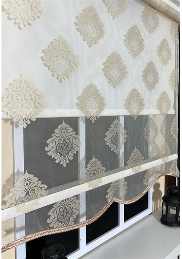 Storburada Çift Mekanizmalı Somon Tül Perde Ve Ekru Stor Perde Stb45239-v106 Bej