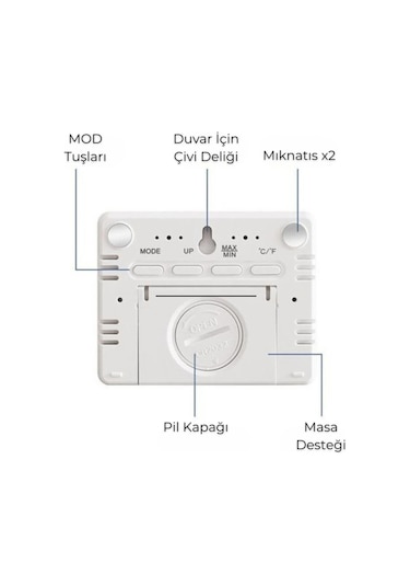 Dijital Oda Termometre Sıcaklık Ve Nem Ölçer Masa Saati Alarm Lcd Ekran Duvara Takılır Siyah