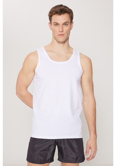 AC&Co / Altınyıldız Classics Erkek Beyaz Standart Fit Normal Kesim %100 Pamuk 2'li Atlet Paketi Beyaz