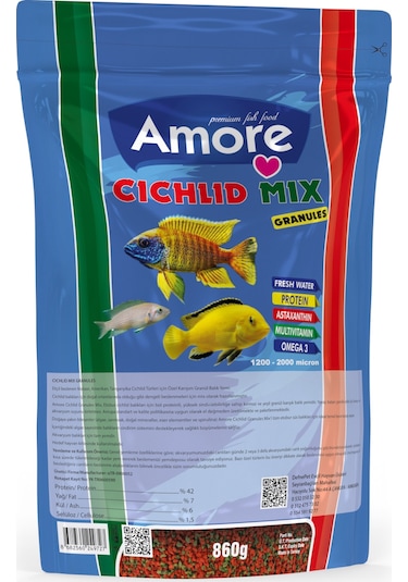 Cichlid Mix Granules Malawi Ciklet Protein 860g Balık Yemi