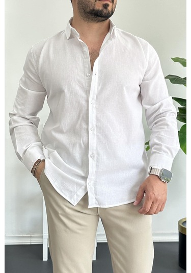 Erkek Krinkıl Kumaş Gömlek Beyaz Edw362 Beyaz